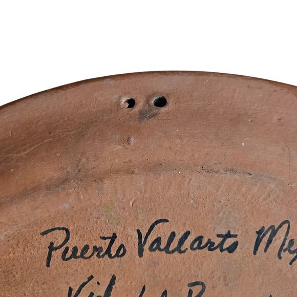 Terracotta Mexican Village Storytell Plate Folk Art Pottery Vintage Hand Paintd - Picture 7 of 7